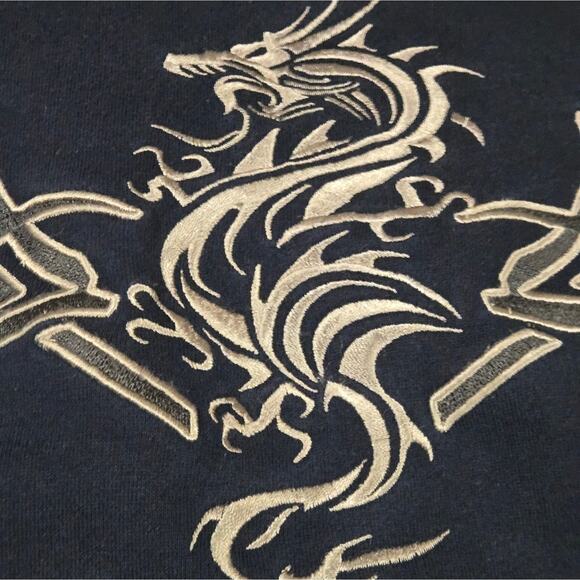 Vintage Y2K Top Heavy Embroidered Tribal Dragon Hoodie Mens Medium - Picture 3 of 11